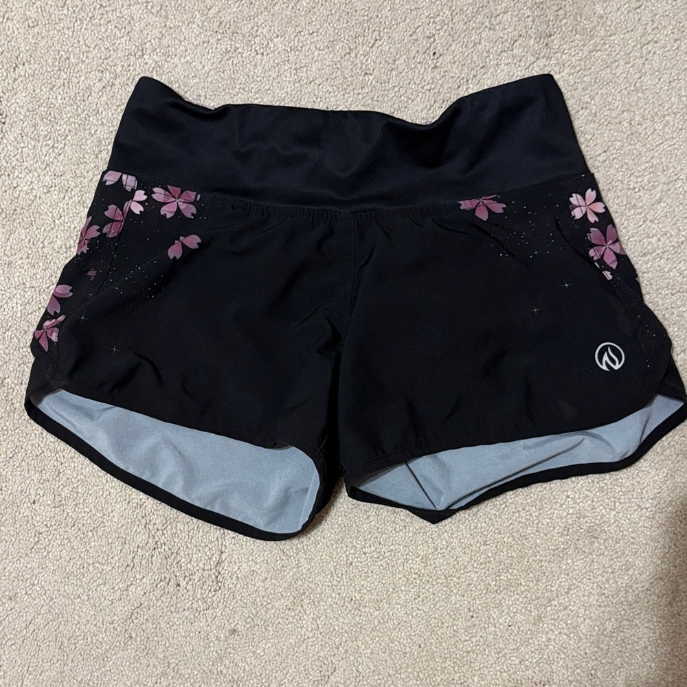 INKnBURN Black and Pink Floral Athletic Shorts